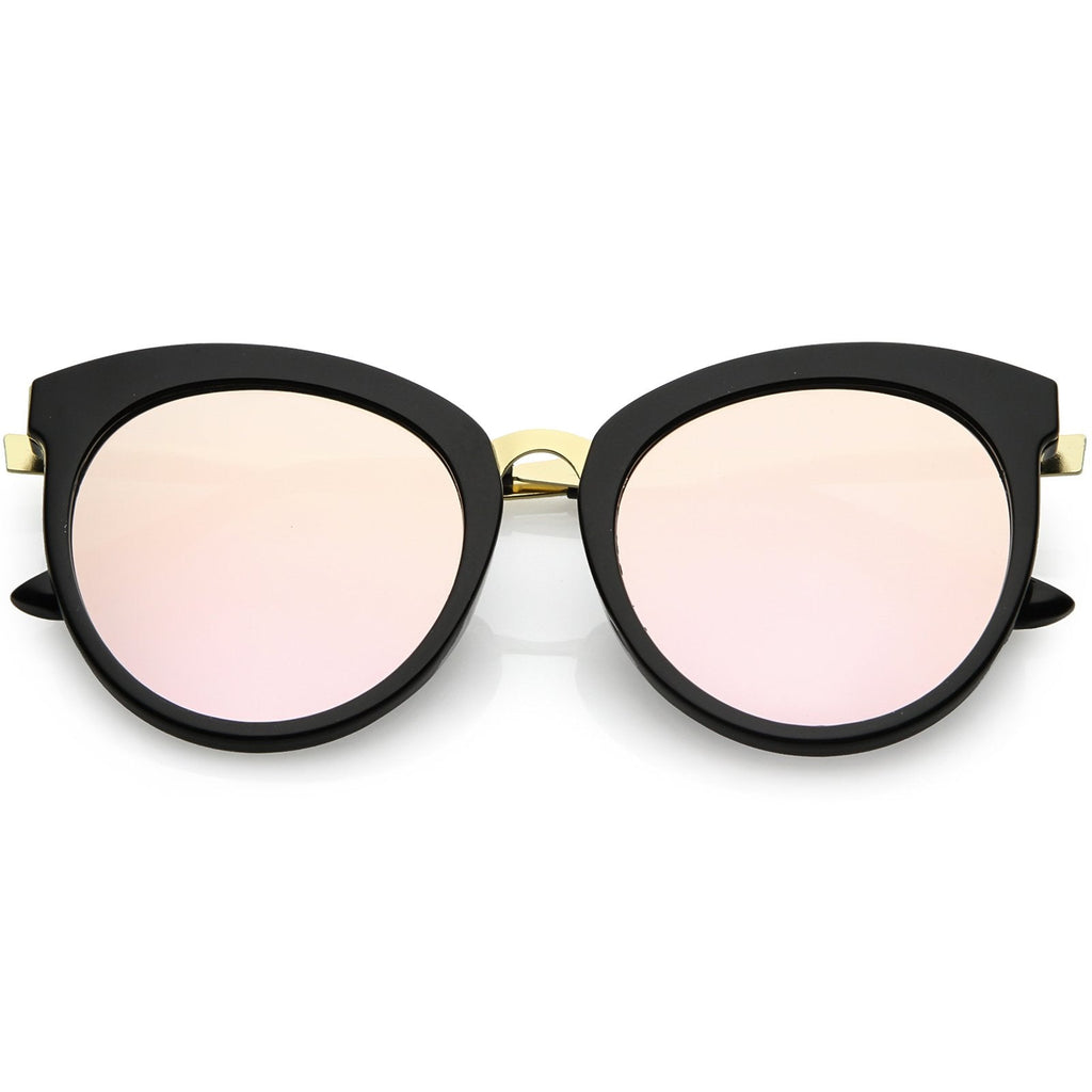 Women's Oversize Round Cat Eye Mirrored Flat Lens Sunglasses C842