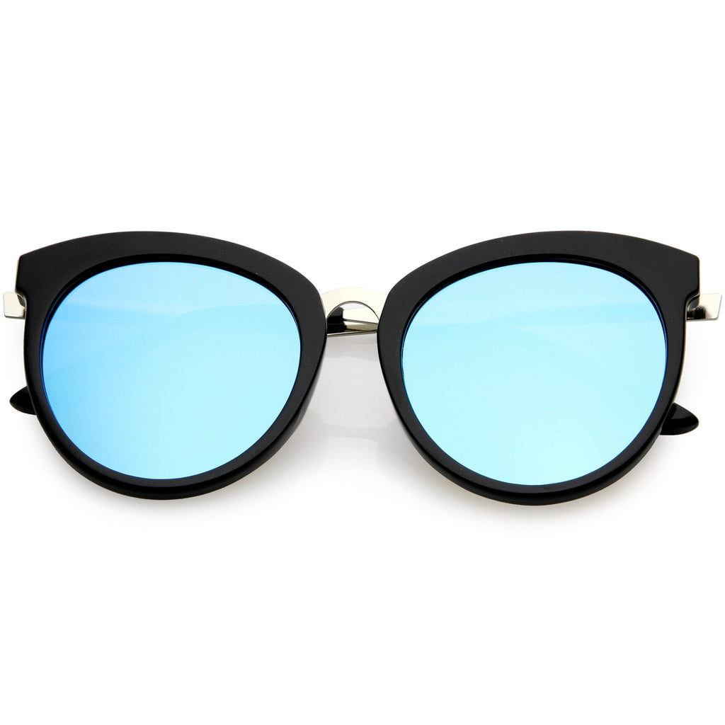 Women's Oversize Round Cat Eye Mirrored Flat Lens Sunglasses C842