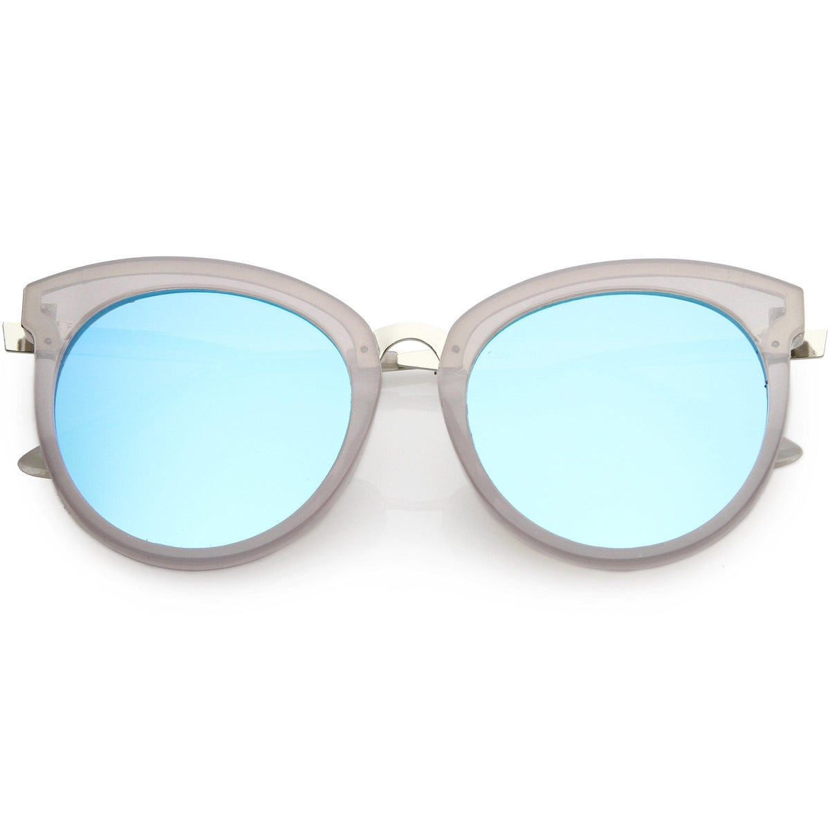 Women's Oversize Round Cat Eye Mirrored Flat Lens Sunglasses C842