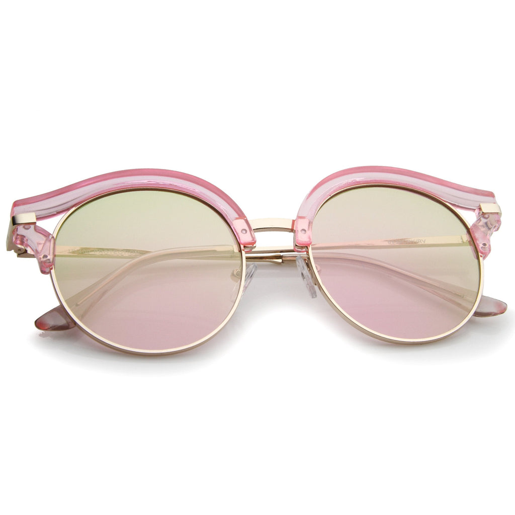 Women's Round Transparent Horned Rim Flat Lens Sunglasses A791