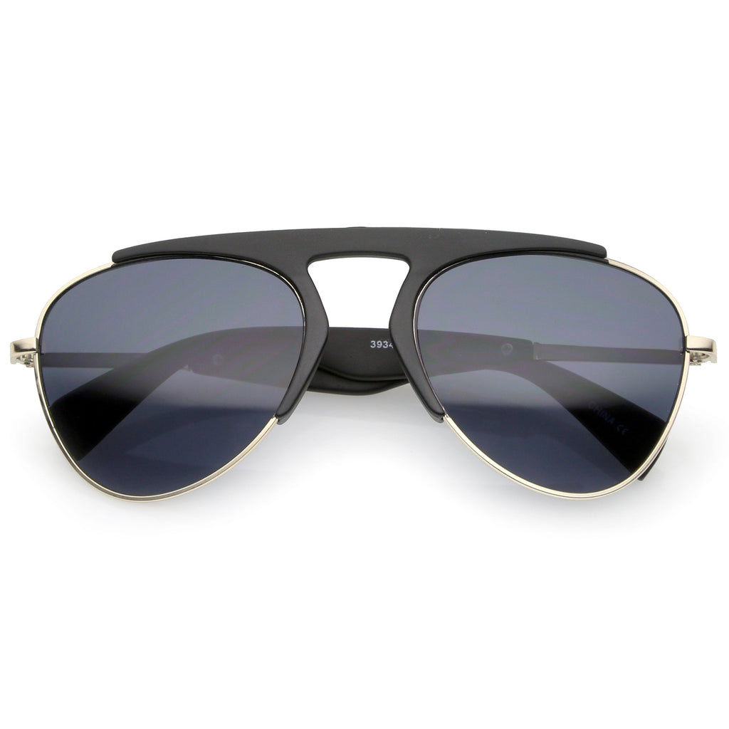 Retro Modern Bold Brow Bar Half Frame Aviator Sunglasses A783