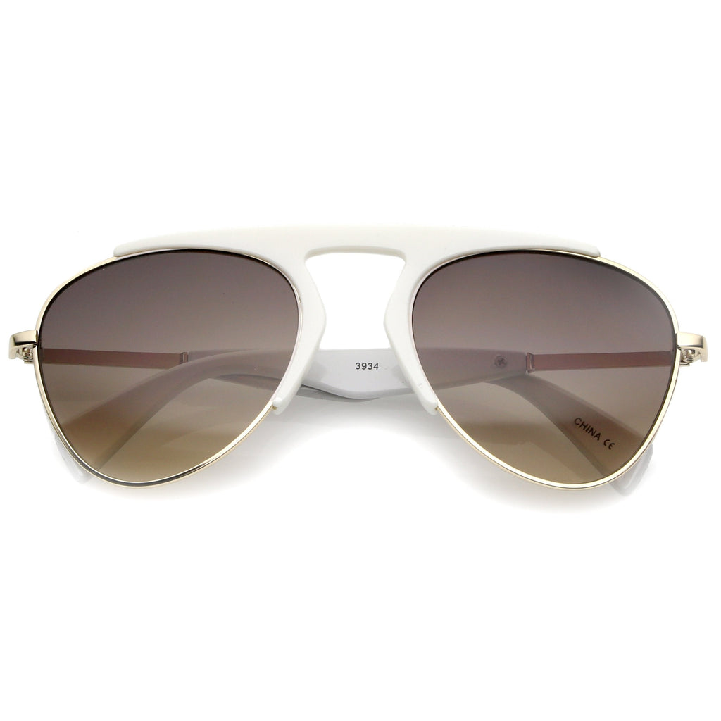 Retro Modern Bold Brow Bar Half Frame Aviator Sunglasses A783