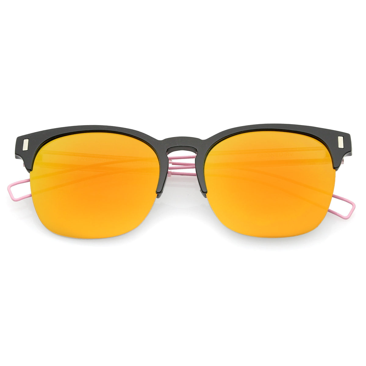 Retro Modern Wire Temple Half Frame Mirrored Flat Lens Sunglasses A777