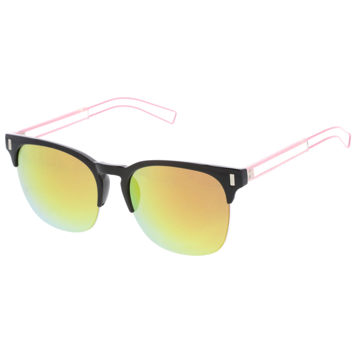 Retro Modern Wire Temple Half Frame Mirrored Flat Lens Sunglasses A777