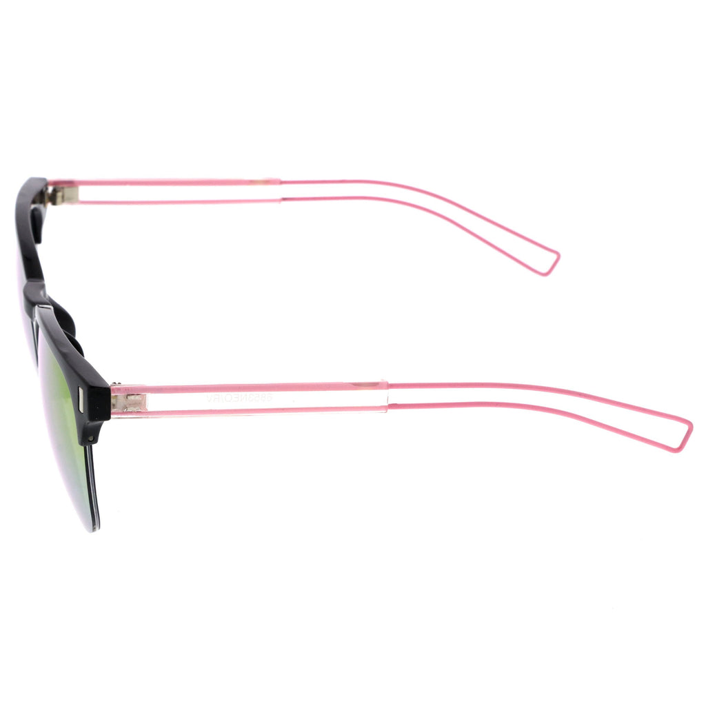 Retro Modern Wire Temple Half Frame Mirrored Flat Lens Sunglasses A777