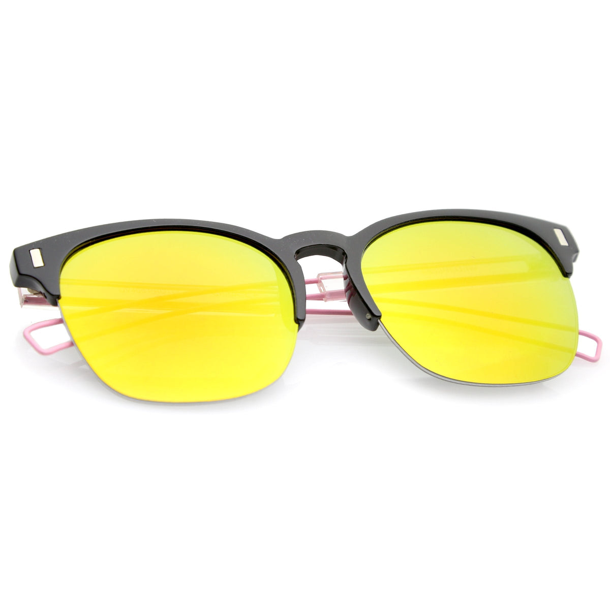 Retro Modern Wire Temple Half Frame Mirrored Flat Lens Sunglasses A777