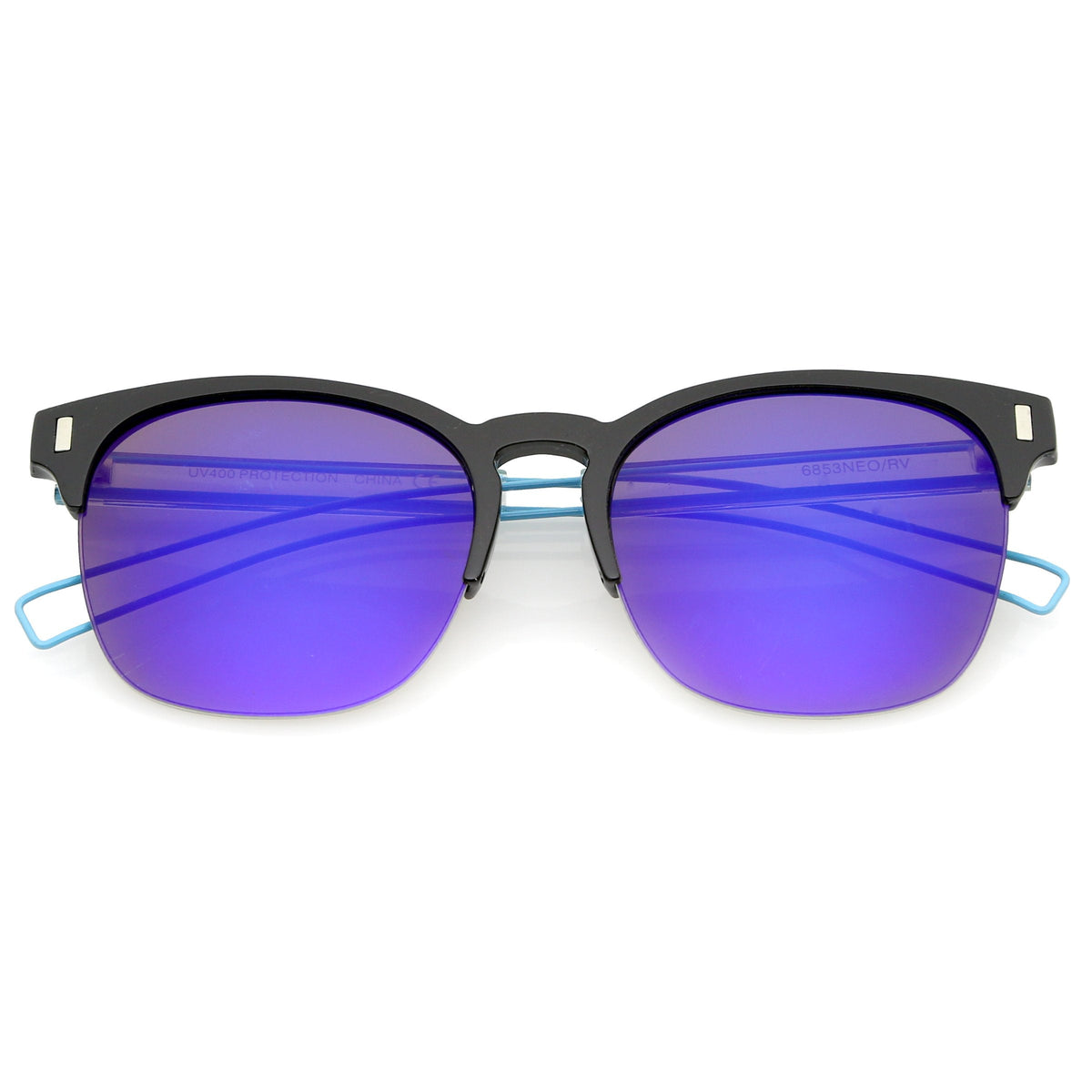 Retro Modern Wire Temple Half Frame Mirrored Flat Lens Sunglasses A777
