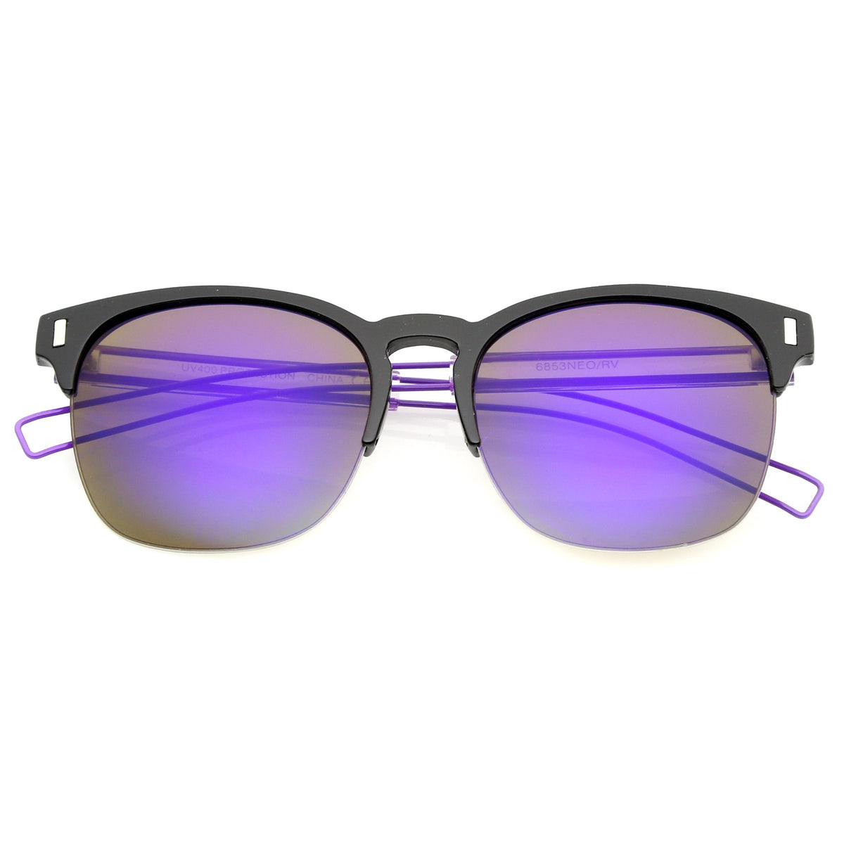 Retro Modern Wire Temple Half Frame Mirrored Flat Lens Sunglasses A777