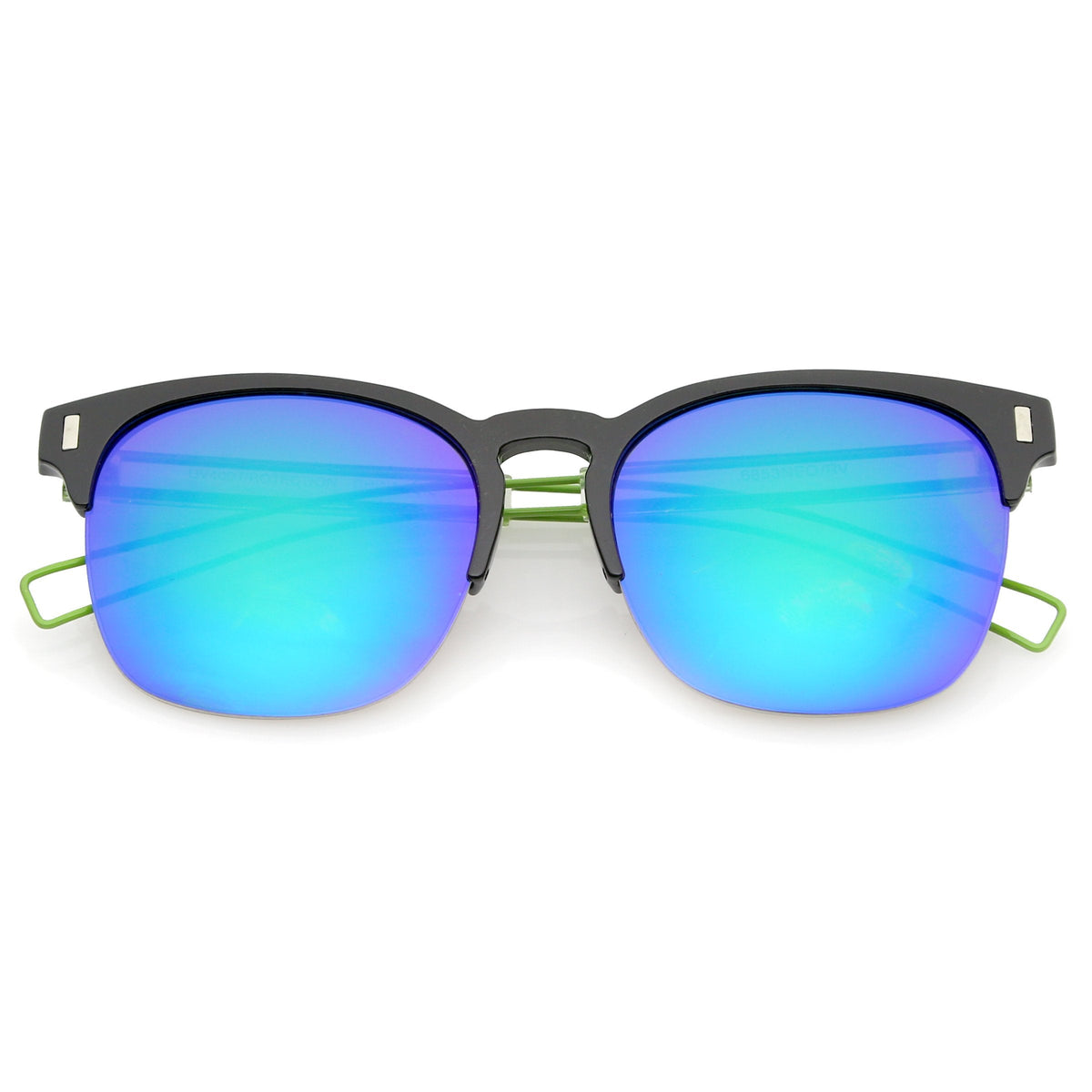 Retro Modern Wire Temple Half Frame Mirrored Flat Lens Sunglasses A777