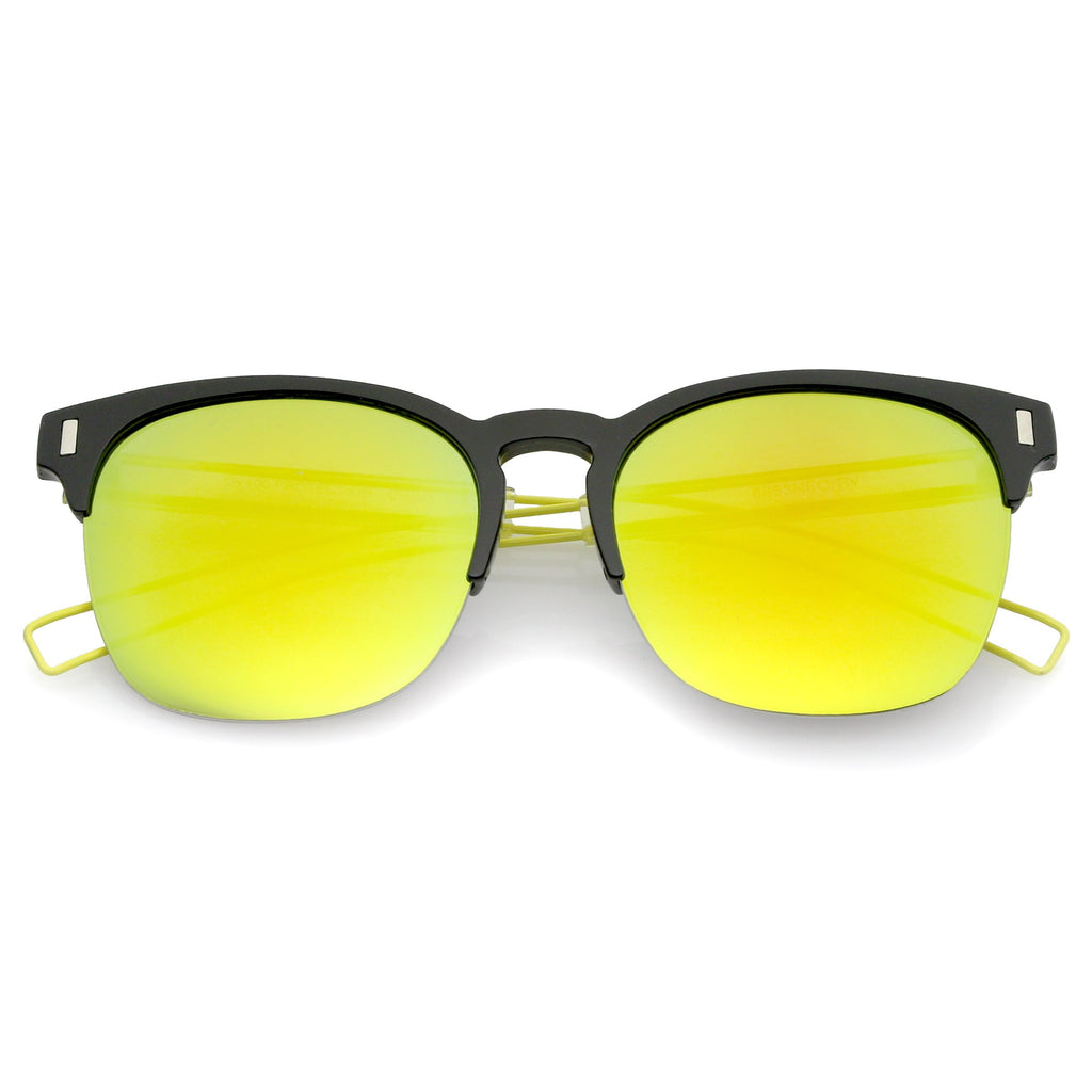 Retro Modern Wire Temple Half Frame Mirrored Flat Lens Sunglasses A777