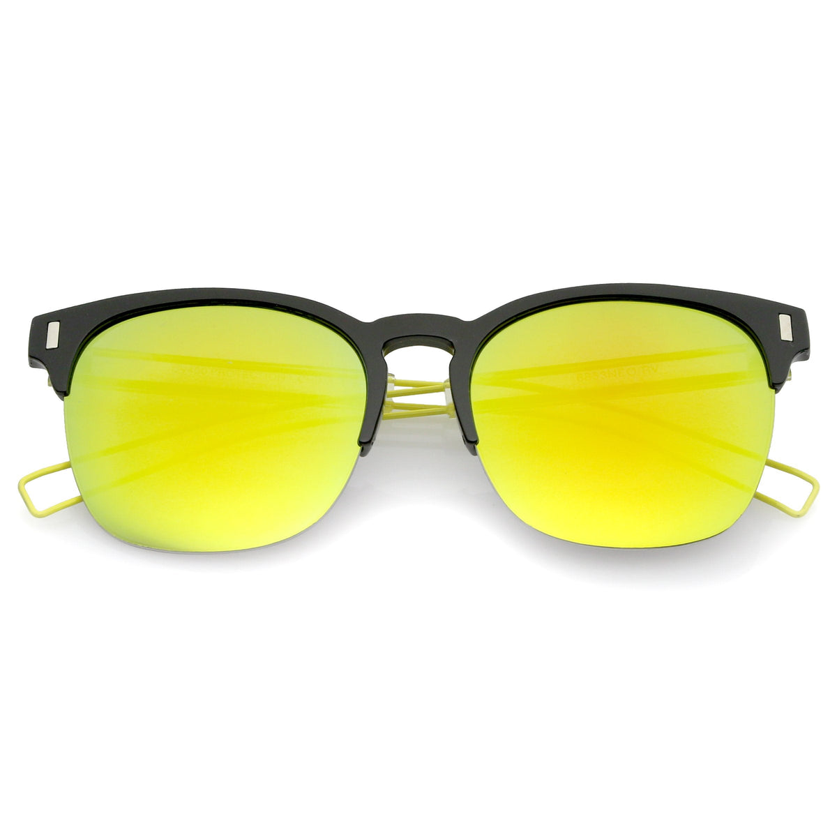 Retro Modern Wire Temple Half Frame Mirrored Flat Lens Sunglasses A777