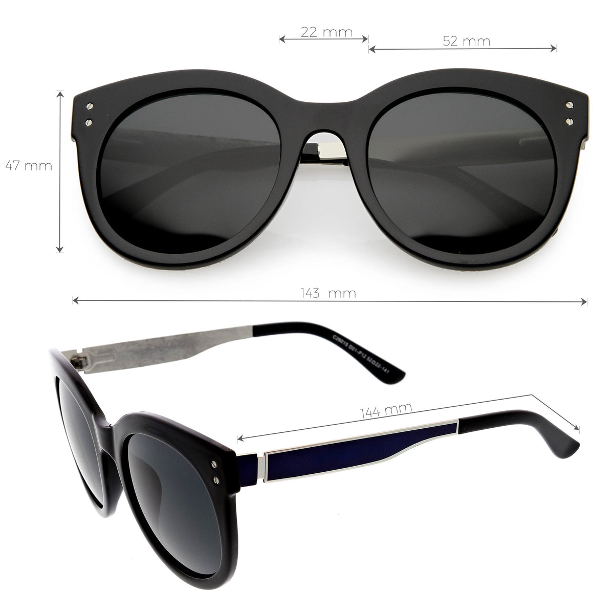 Women's Round Horned Rim Polarized Lens Sunglasses C893
