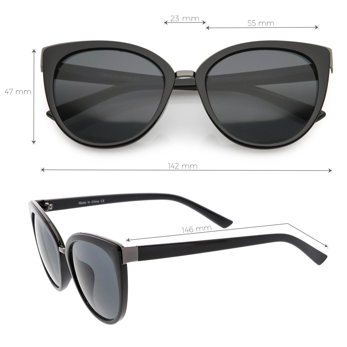 Women's Retro 1950's Oversize Thin Cat Eye Sunglasses C840