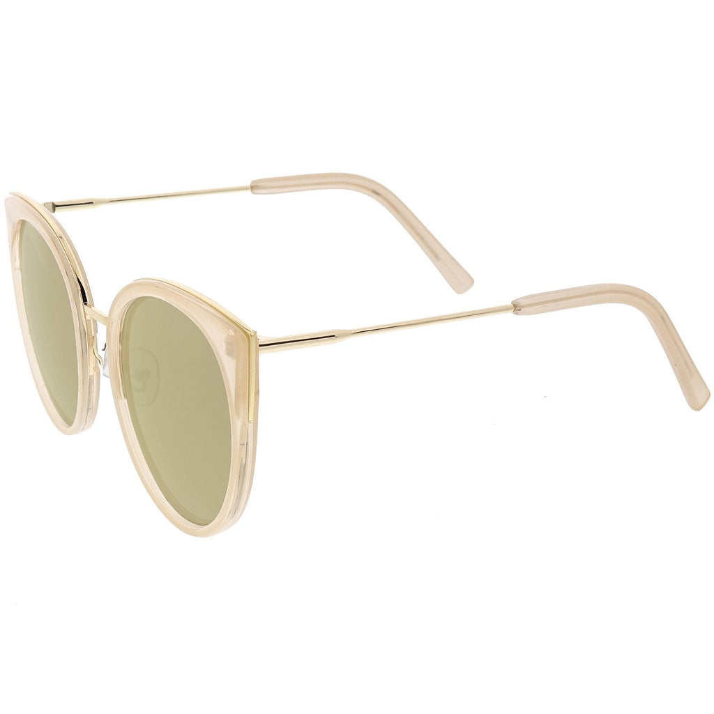Women's Oversize Round Flat Mirrored Lens Cat Eye Sunglasses C841