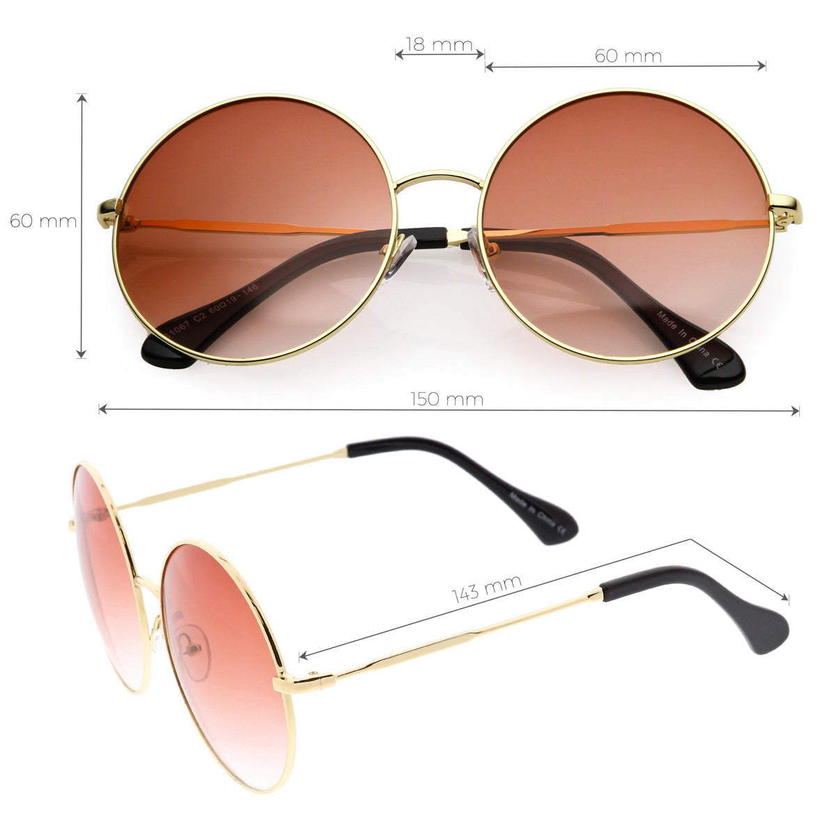 Retro Oversize Color Tone Disco Round Metal Sunglasses C848