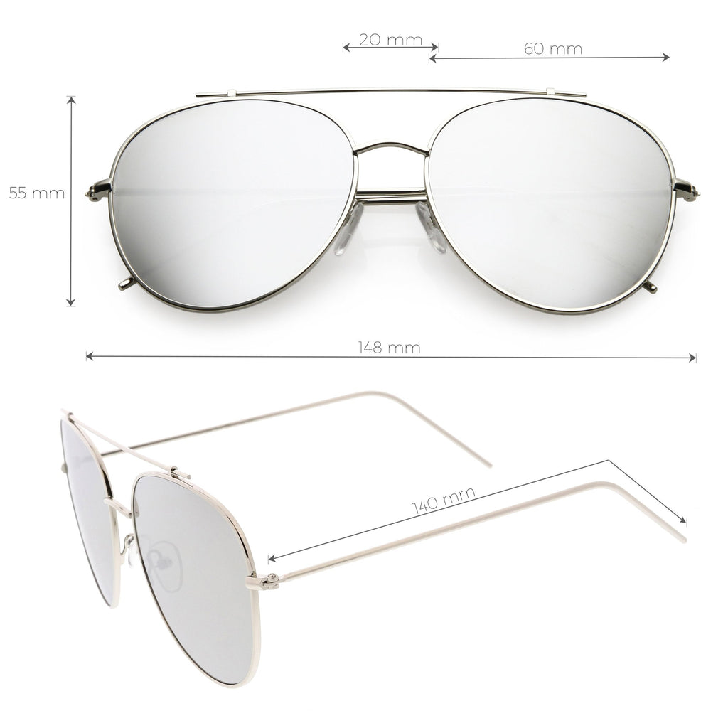 Oversize Retro Modern Mirrored Flat Lens Aviator Sunglasses C856