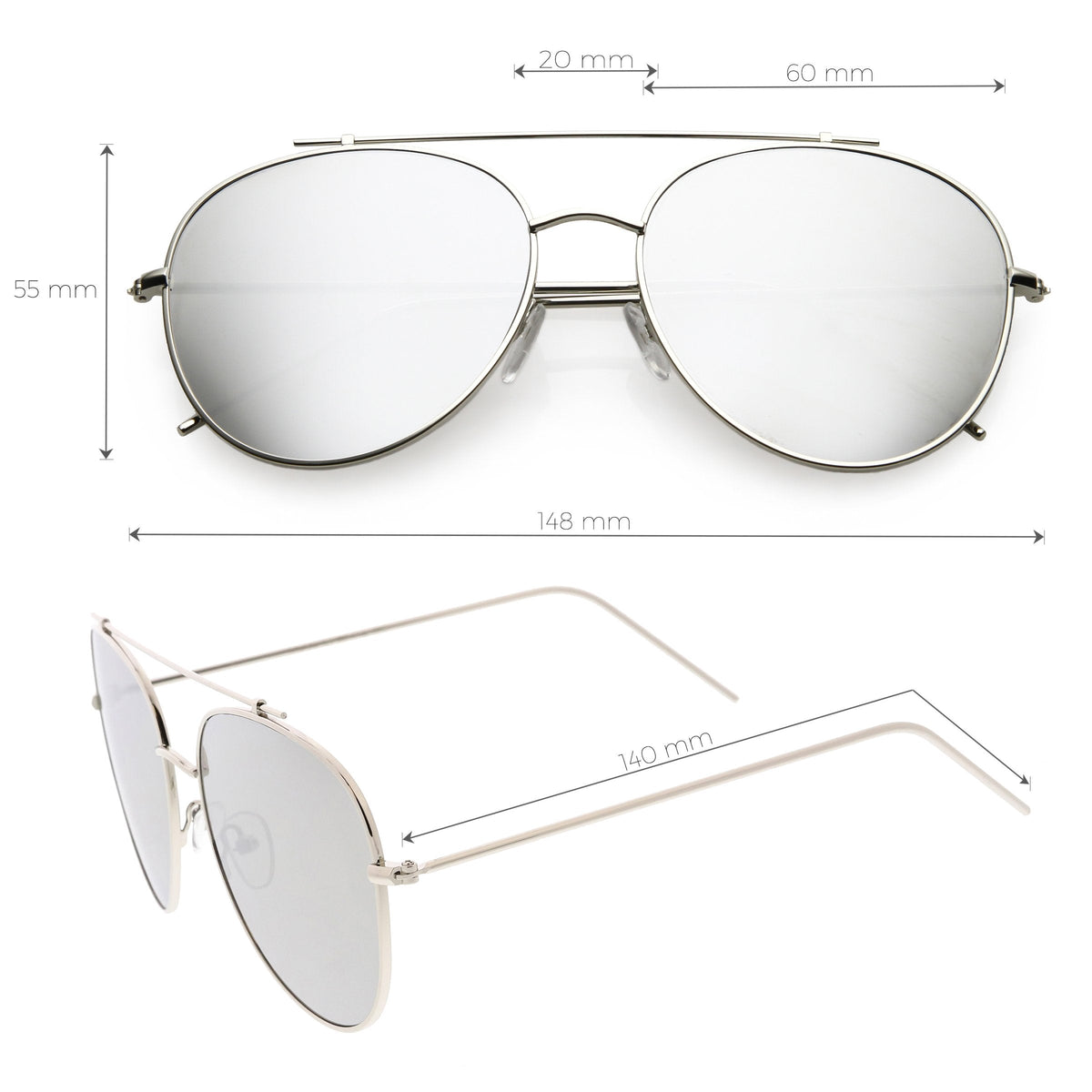 Oversize Retro Modern Mirrored Flat Lens Aviator Sunglasses C856