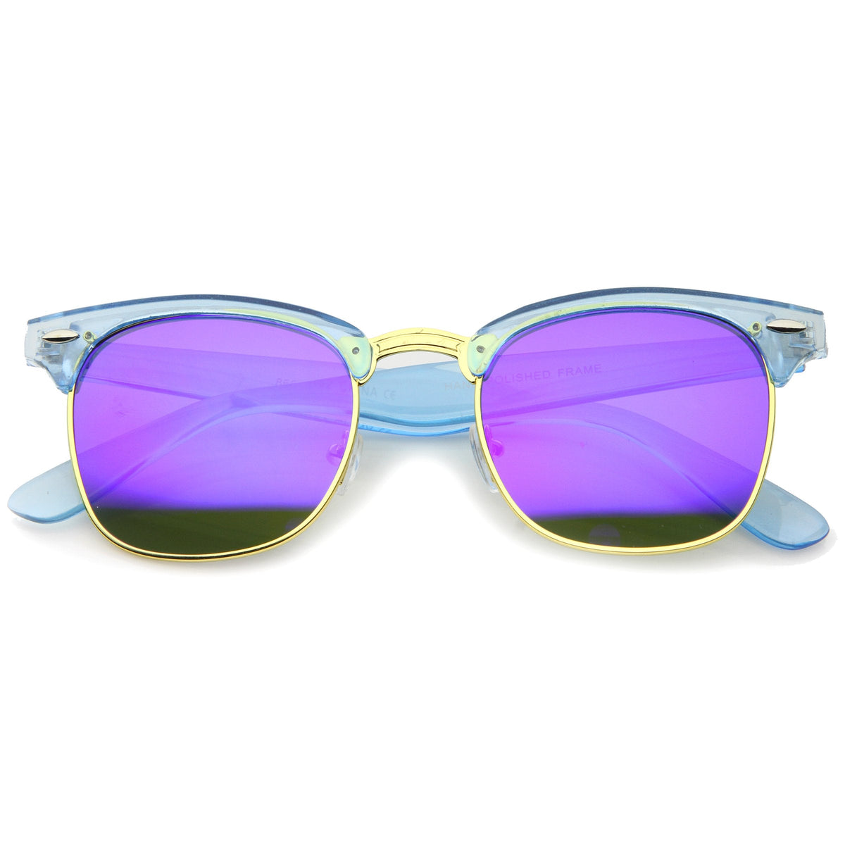Retro Modern Horned Rim Half Frame Mirrored Lens Sunglasses A031