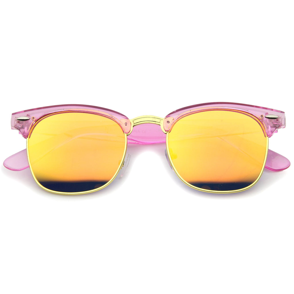 Retro Modern Horned Rim Half Frame Mirrored Lens Sunglasses A031