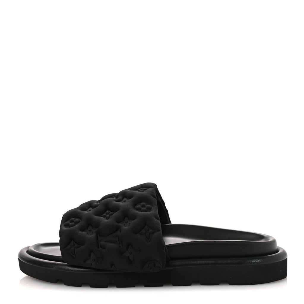Technical Fabric Embossed Monogram Pool Pillow Comfort Mules 41 Black