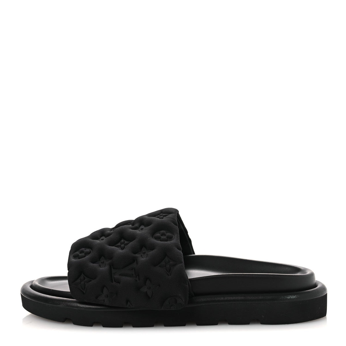 Technical Fabric Embossed Monogram Pool Pillow Comfort Mules 41 Black