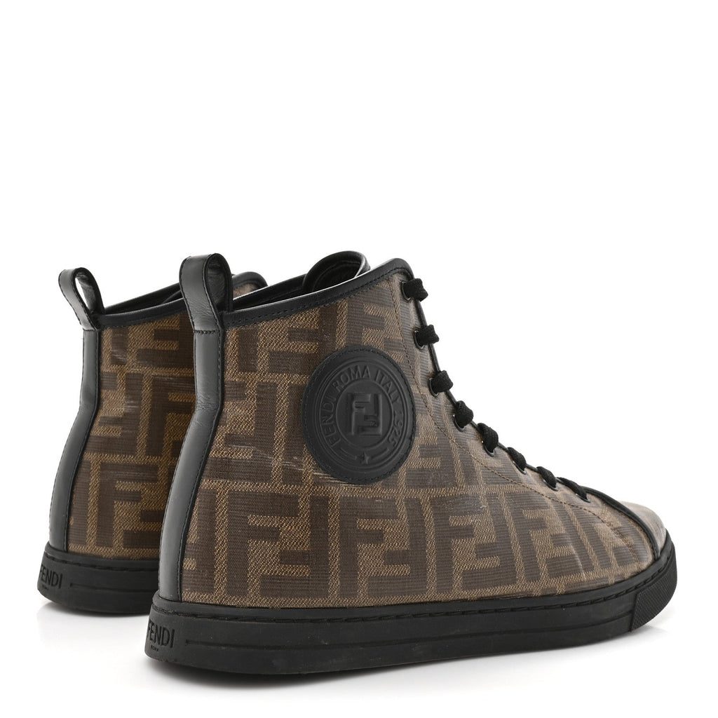 Glazed Fabric FF 1974 Stamp Patch High Top Sneakers 37.5 Mogano Panna Black