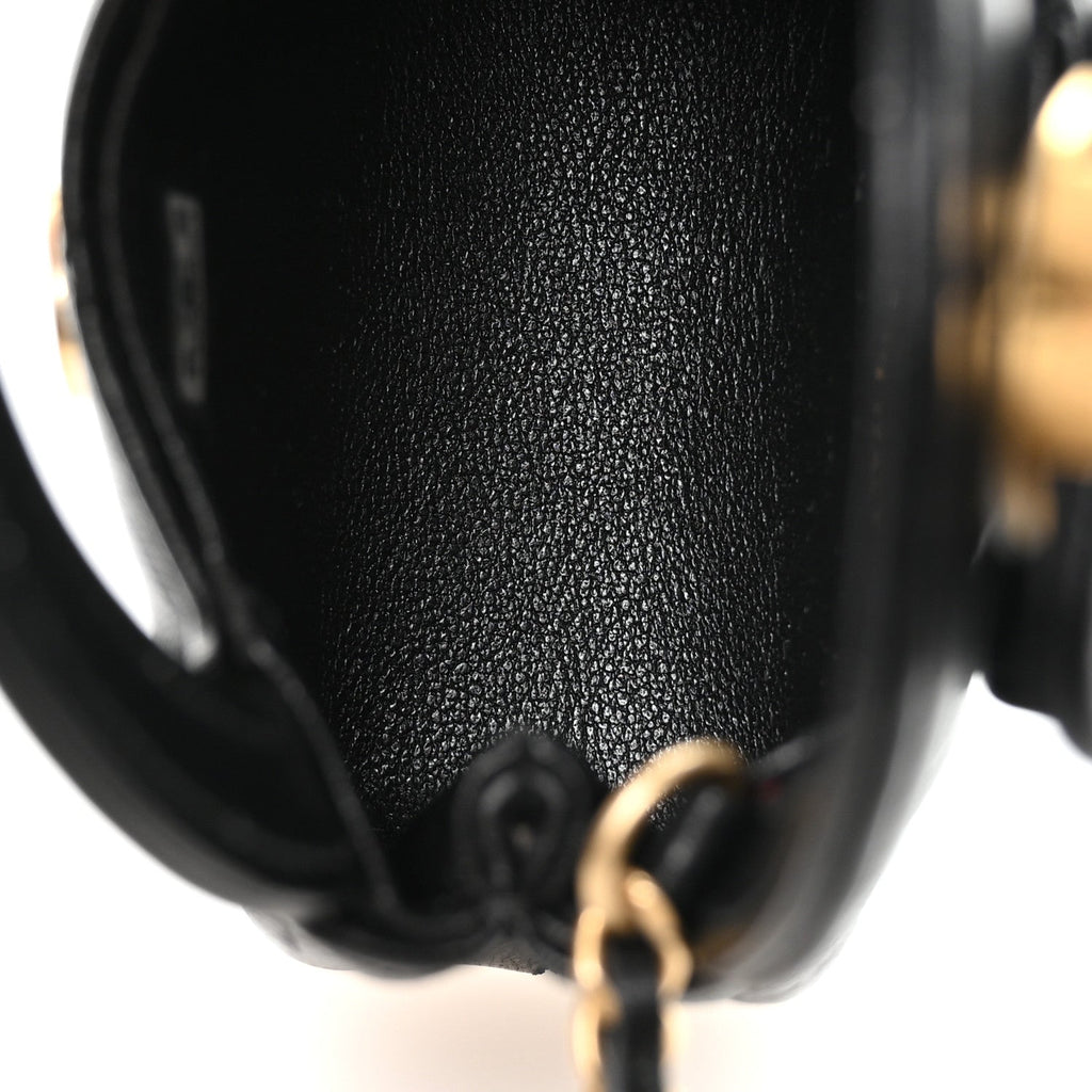 Shiny Lambskin Quilted Mini Kelly Bag Charm Black
