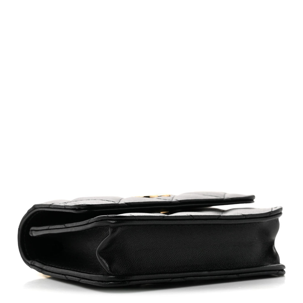 Lambskin Quilted CC Hook Card Holder Black