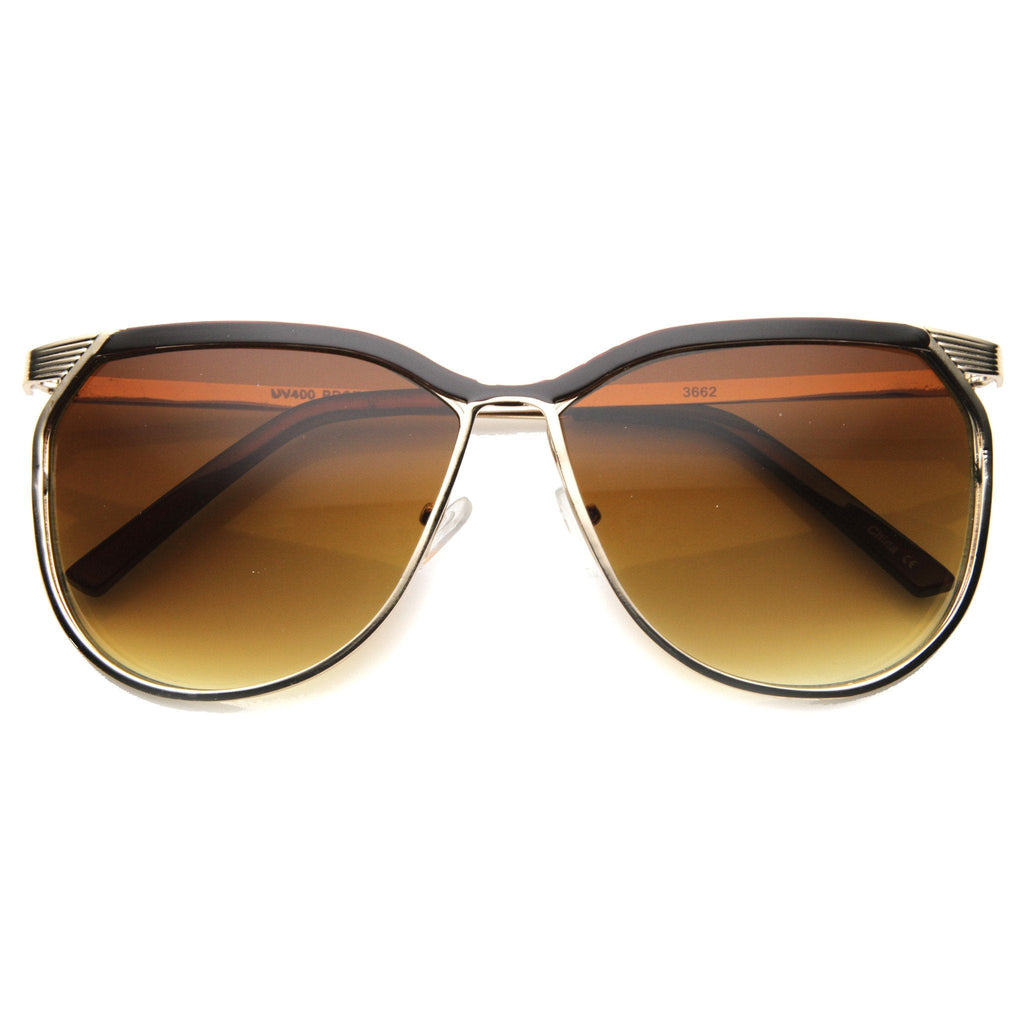 Modern Oversize Two Toned Thin Metal Aviator Sunglasses 9863