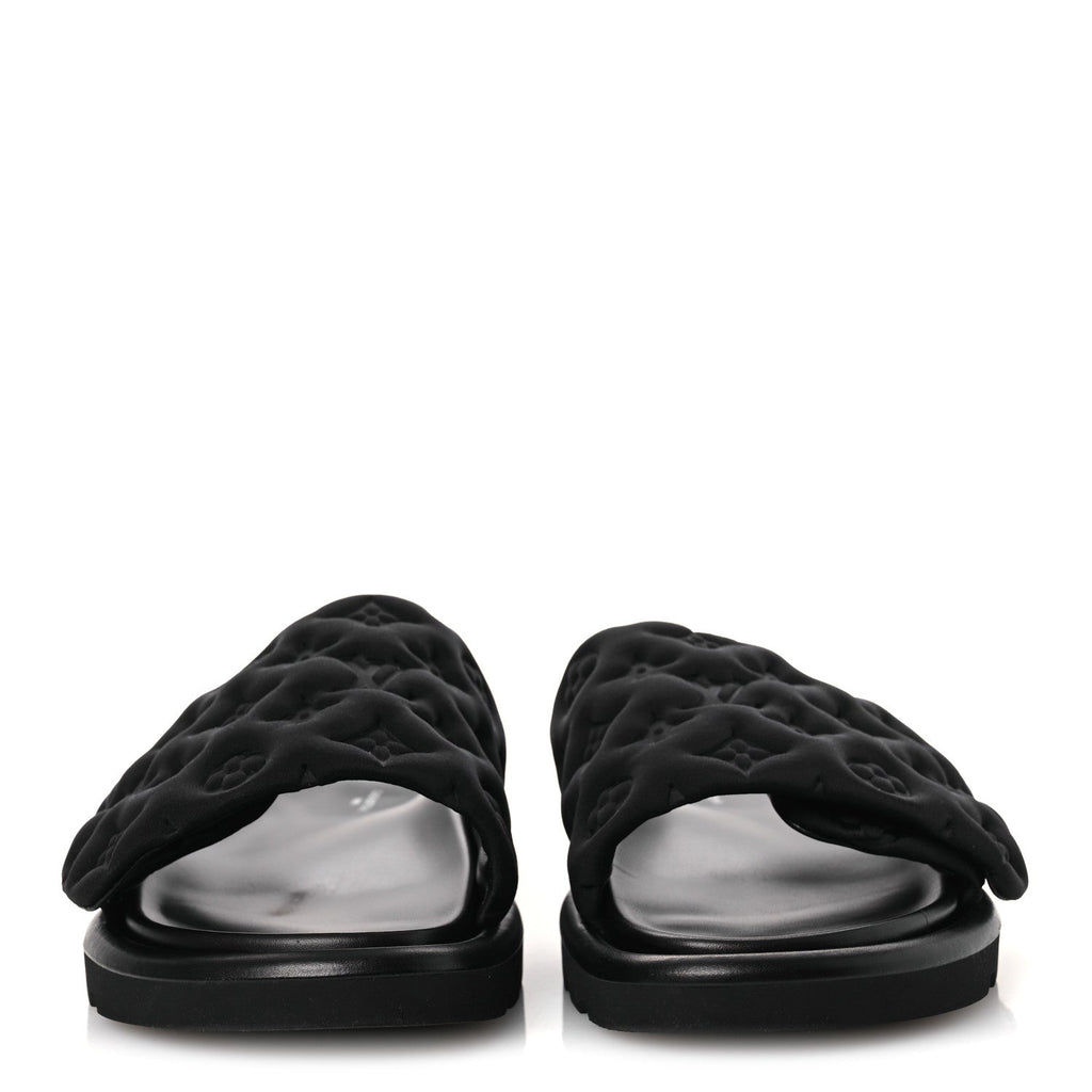 Technical Fabric Embossed Monogram Pool Pillow Comfort Mules 41 Black