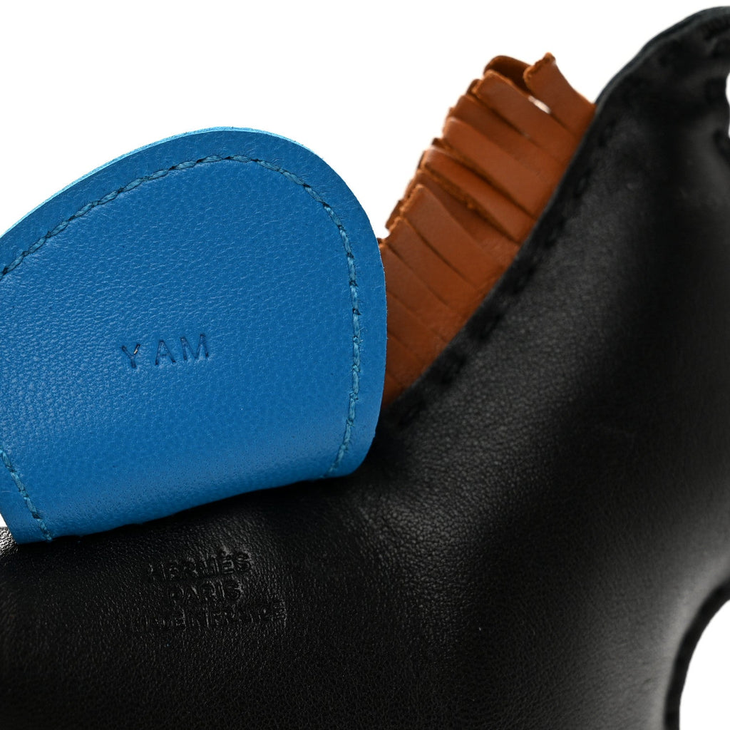 Milo Lambskin Grigri Rodeo Horse Bag Charm GM Black Gold Bleu Zanzibar
