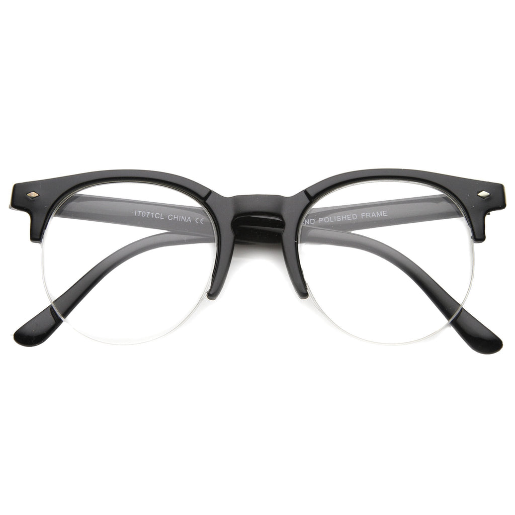 Indie Dapper Round Half Frame Clear Lens Glasses A061
