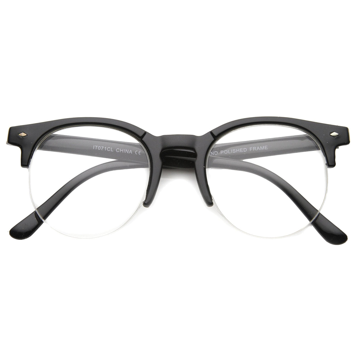 Indie Dapper Round Half Frame Clear Lens Glasses A061