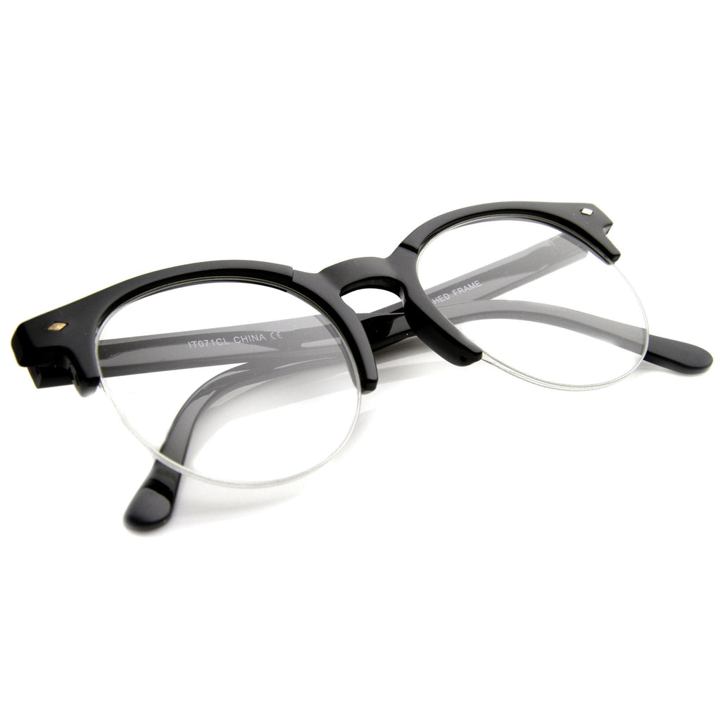 Indie Dapper Round Half Frame Clear Lens Glasses A061