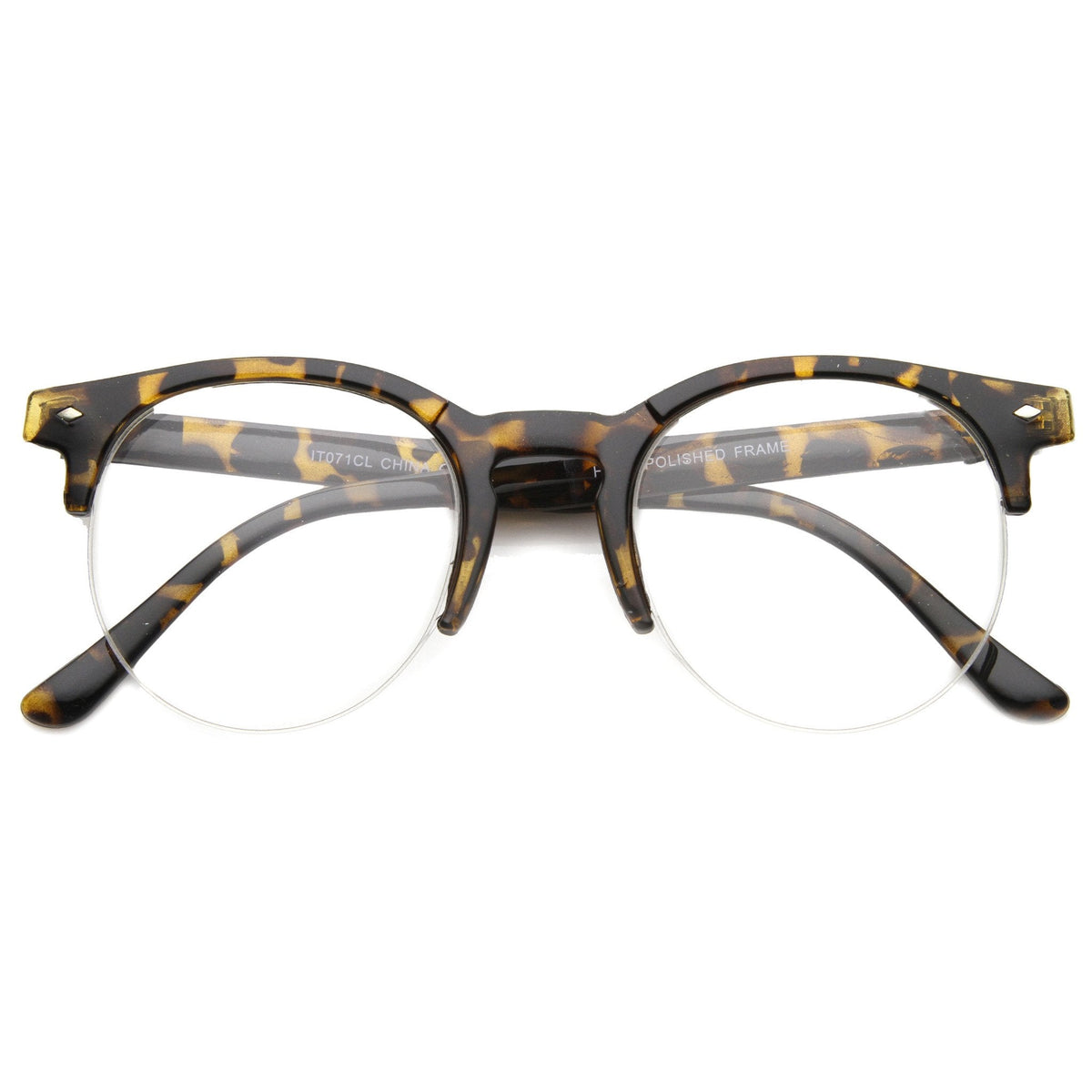 Indie Dapper Round Half Frame Clear Lens Glasses A061