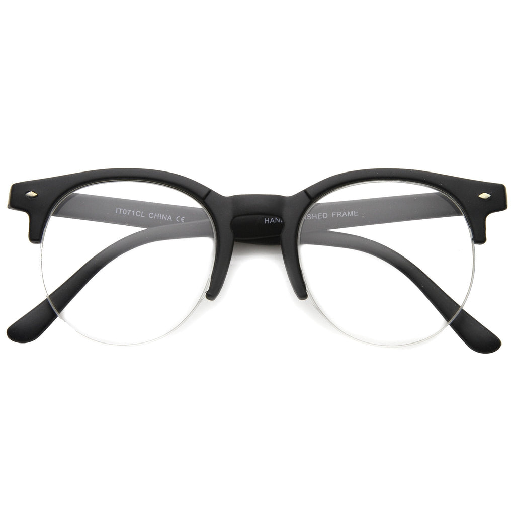 Indie Dapper Round Half Frame Clear Lens Glasses A061