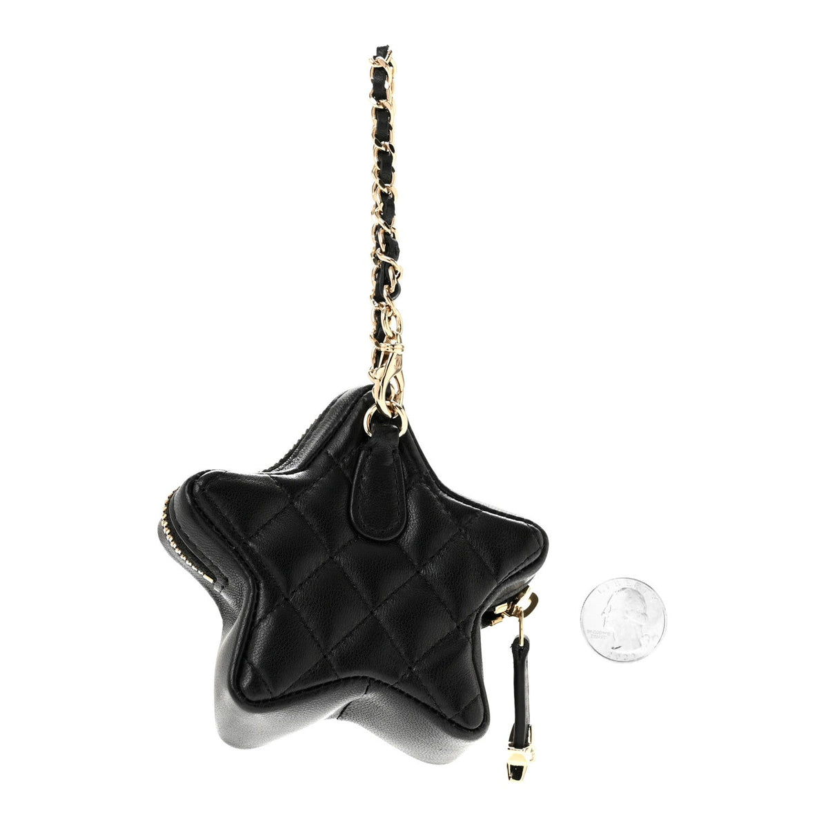 Lambskin Quilted Walk of Fame Star Bag Charm Black