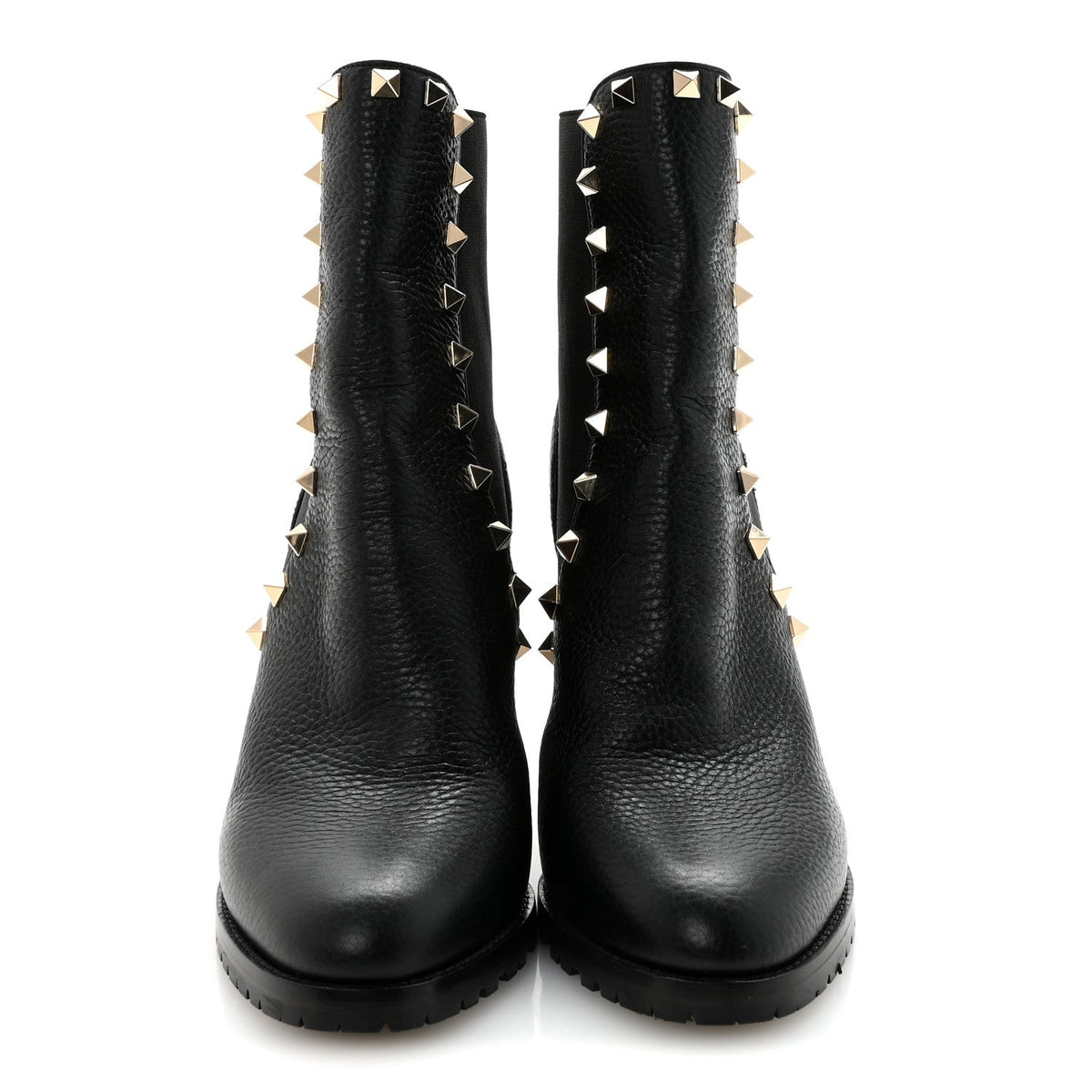 Grained Calfskin Rockstud Chelsea 80mm Ankle Boots 37 Black