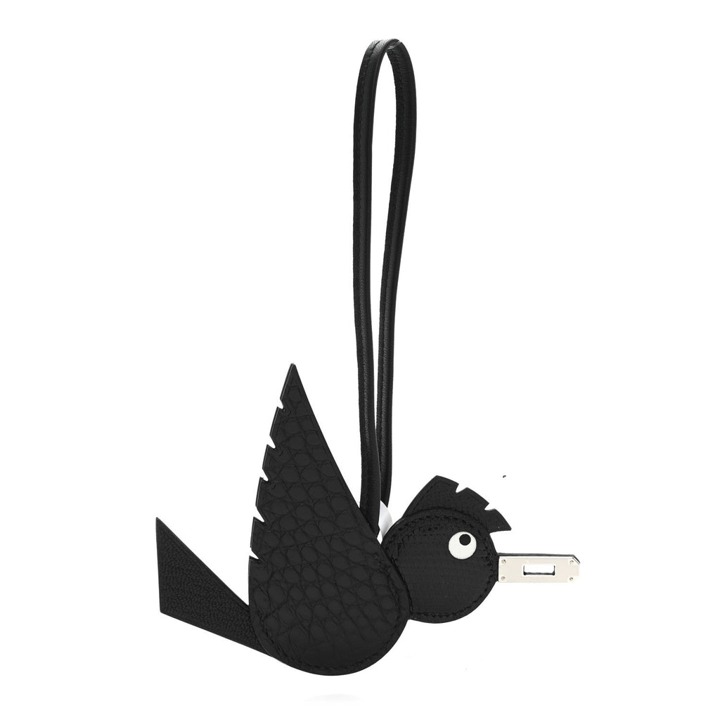 Epsom Chevre Mysore Swift Alligator Lizard Birdy Bag Charm Black