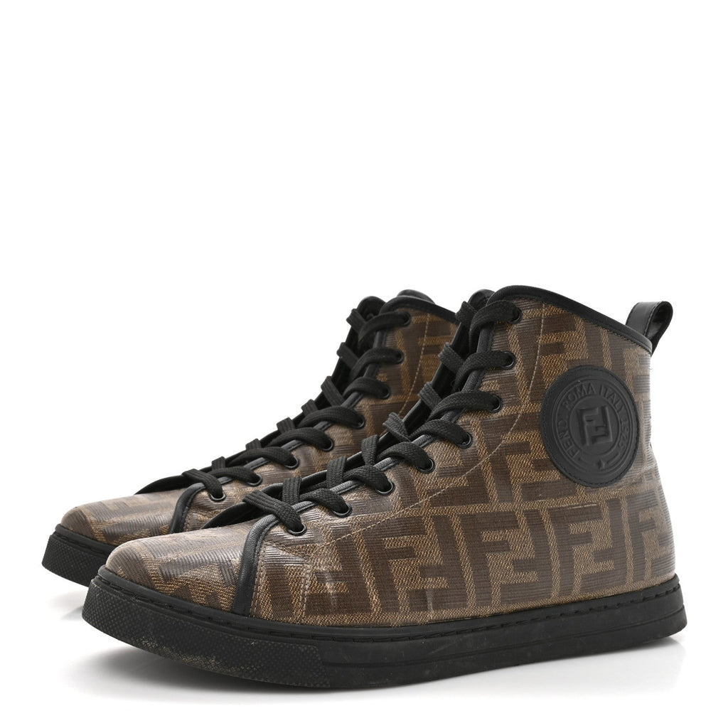 Glazed Fabric FF 1974 Stamp Patch High Top Sneakers 37.5 Mogano Panna Black