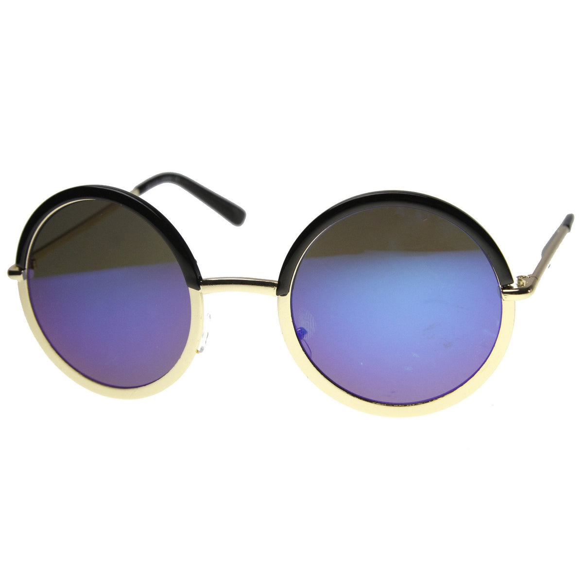 Round Metal Half Frame Mirror Lens Sunglasses 9886
