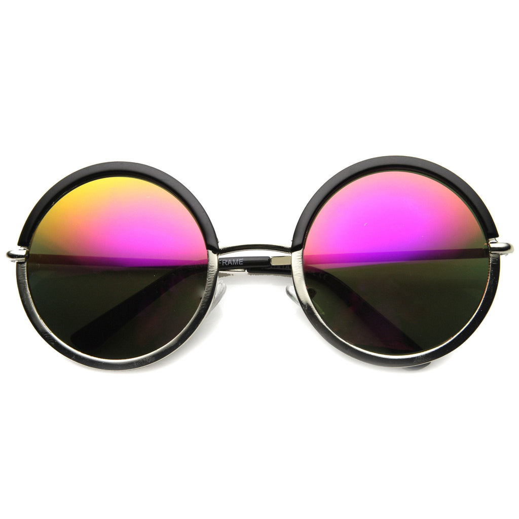 Round Metal Half Frame Mirror Lens Sunglasses 9886