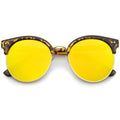 Modern Flat Front Oversize Round Mirror Lens Cat Eye Sunglasses A207