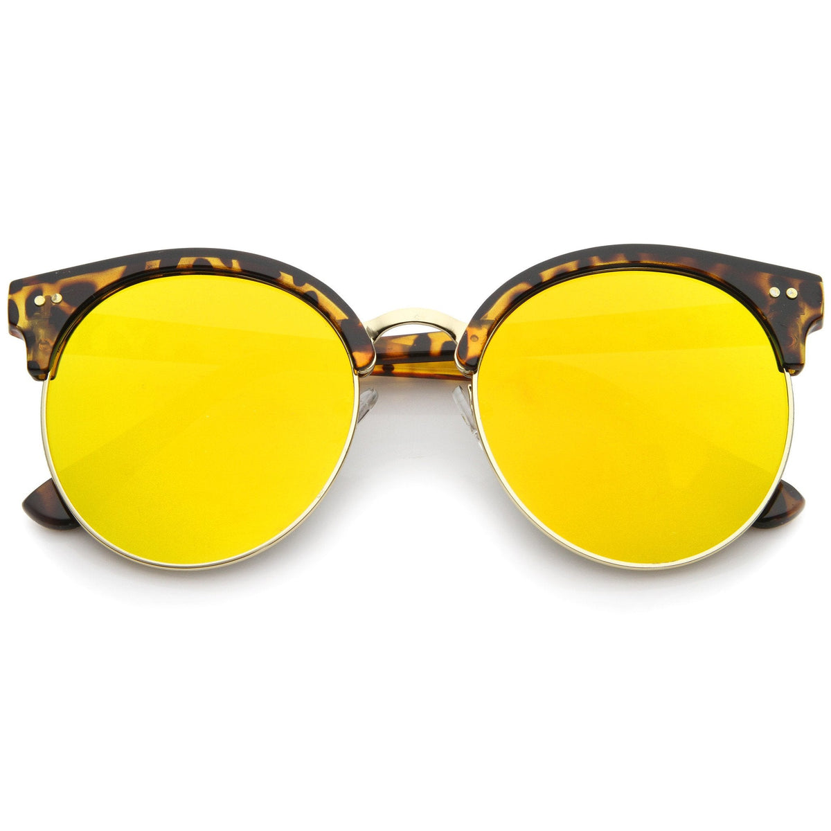 Modern Flat Front Oversize Round Mirror Lens Cat Eye Sunglasses A207