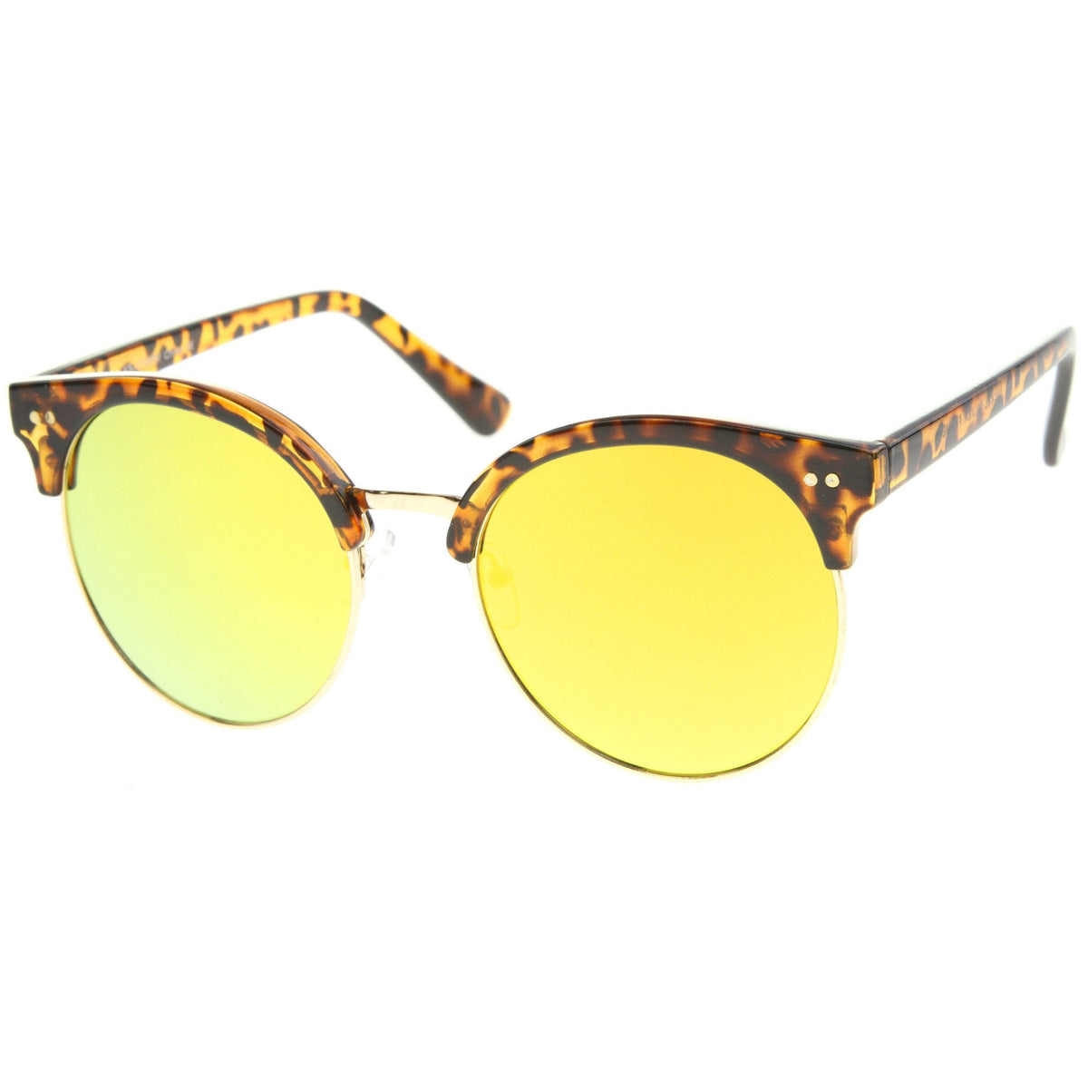 Modern Flat Front Oversize Round Mirror Lens Cat Eye Sunglasses A207