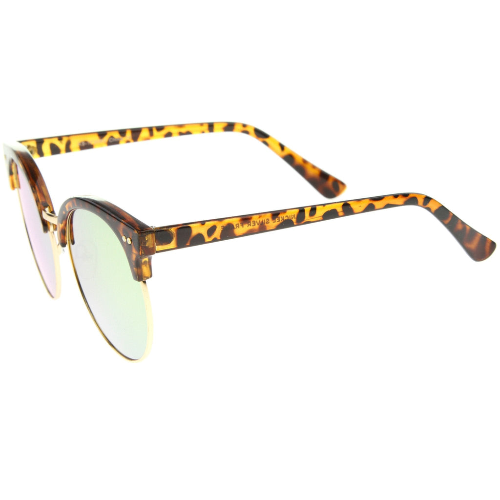 Modern Flat Front Oversize Round Mirror Lens Cat Eye Sunglasses A207