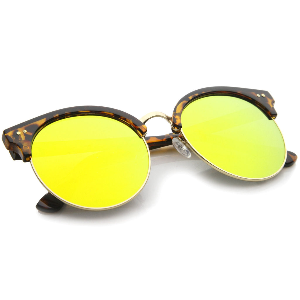 Modern Flat Front Oversize Round Mirror Lens Cat Eye Sunglasses A207