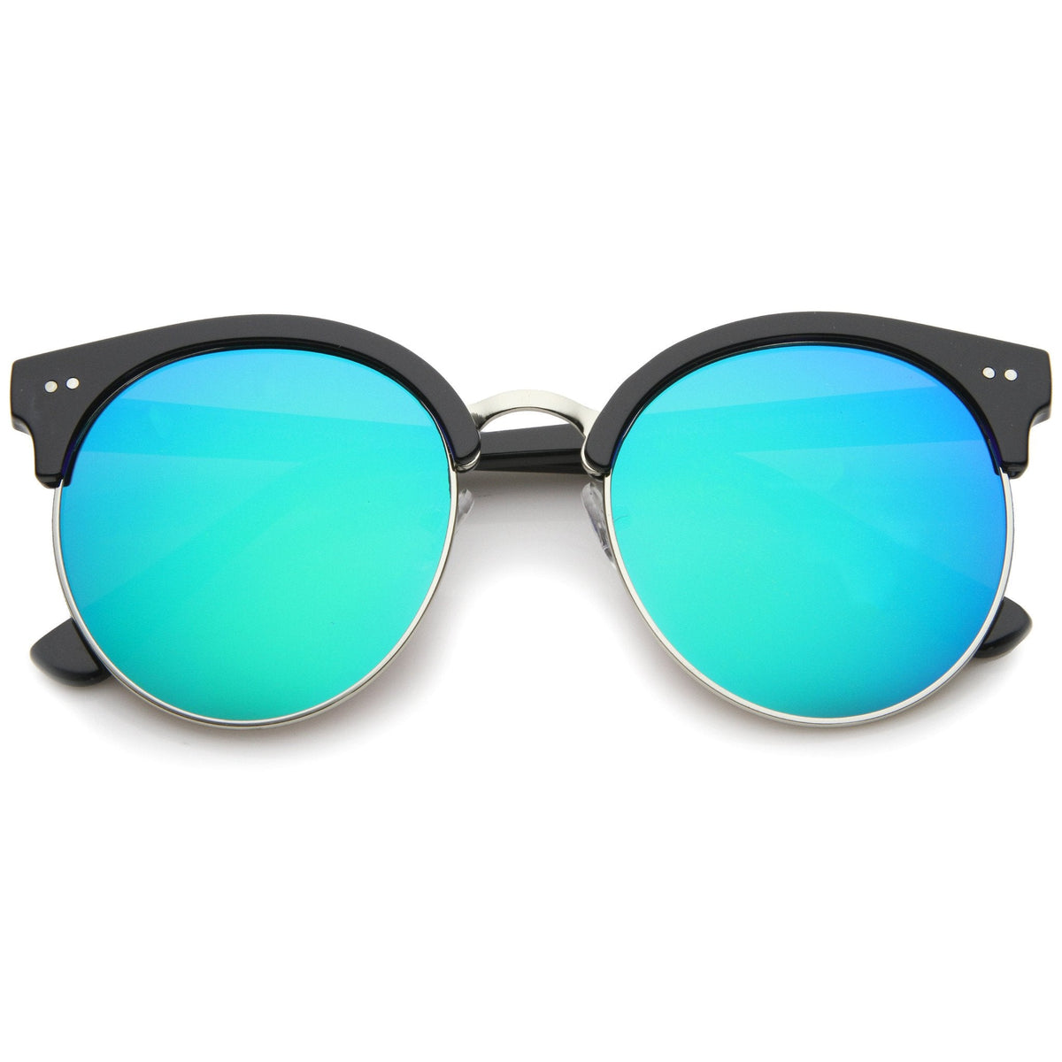 Modern Flat Front Oversize Round Mirror Lens Cat Eye Sunglasses A207