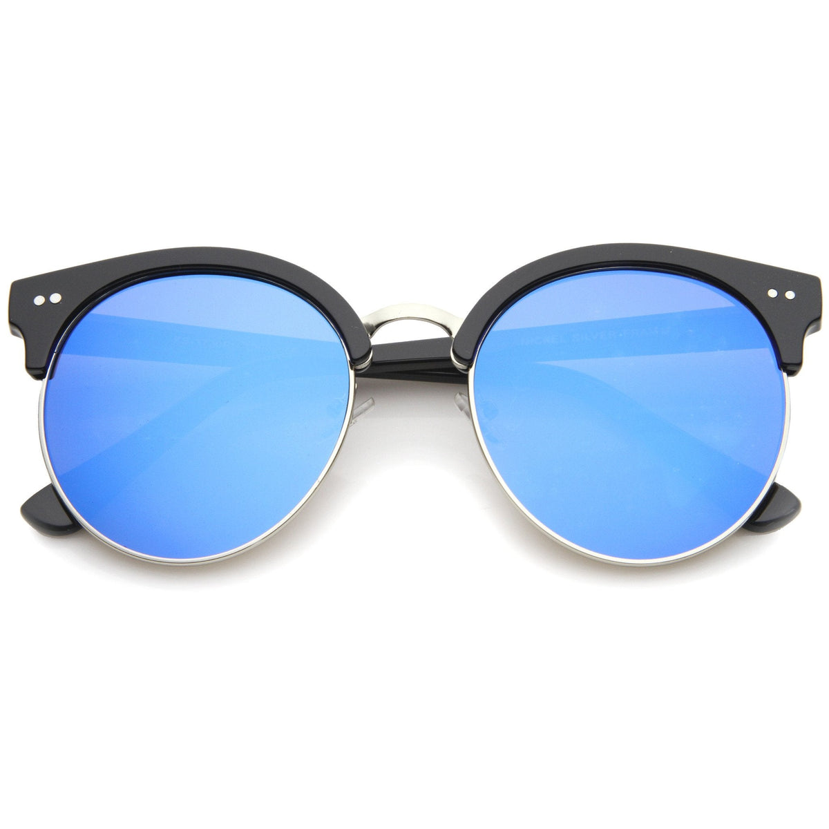 Modern Flat Front Oversize Round Mirror Lens Cat Eye Sunglasses A207