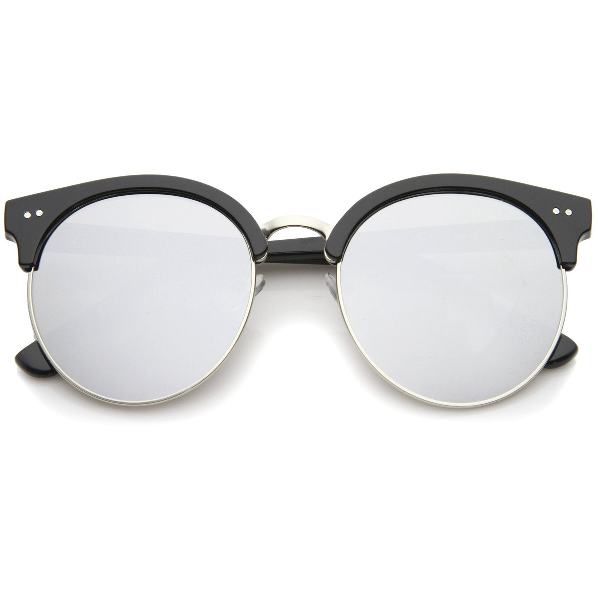 Modern Flat Front Oversize Round Mirror Lens Cat Eye Sunglasses A207